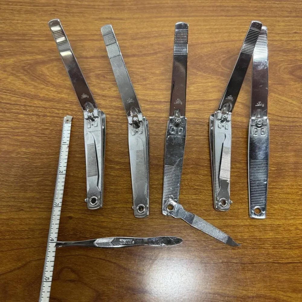 Lot of 5 Trim Stainless Steel Clippers for Thick Nails or Toes & 1 Tweezer